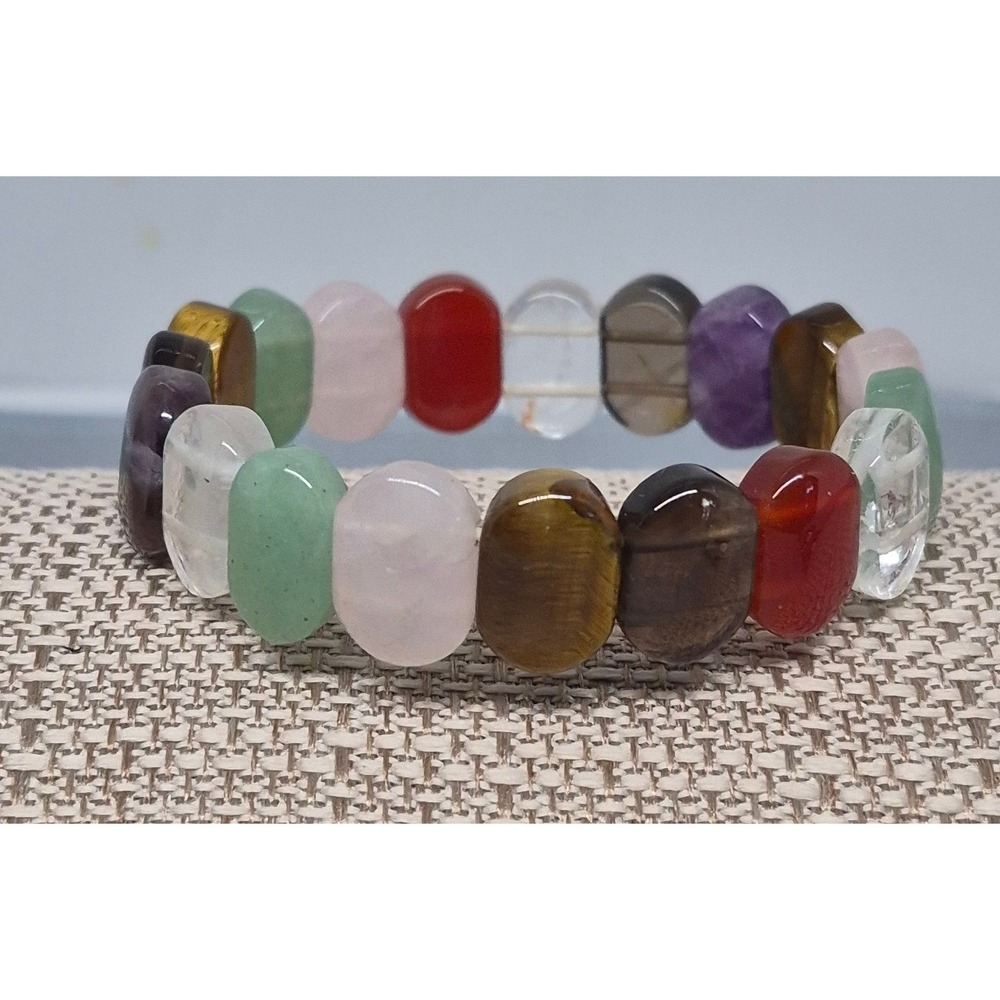 Vintage Bracelet Multicolor Gemstone Beaded Stretch Elastic Earthy Boho